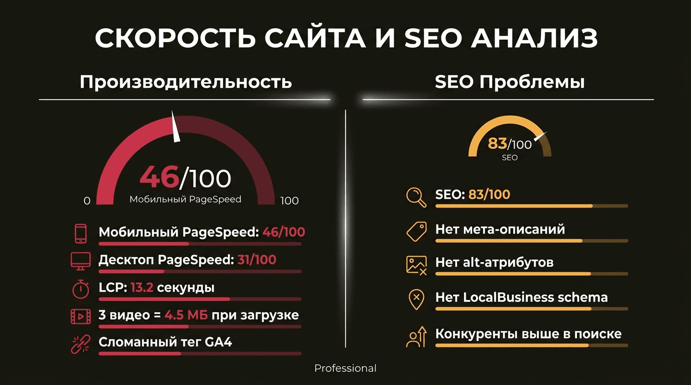 Amla Massage website speed PageSpeed score 46